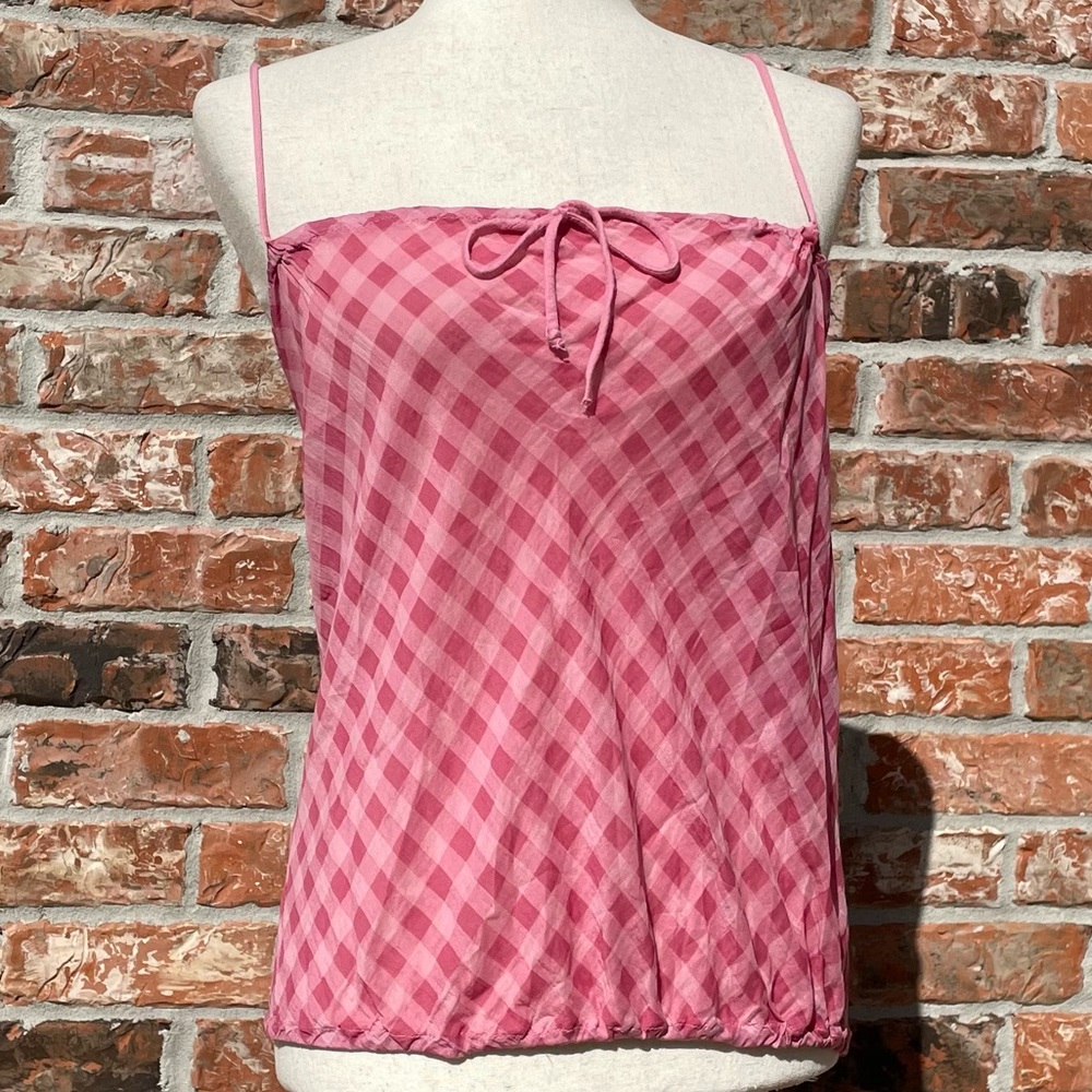 Splendid pink plaid silk/cotton spaghetti strap blouse / L / Excellent condition